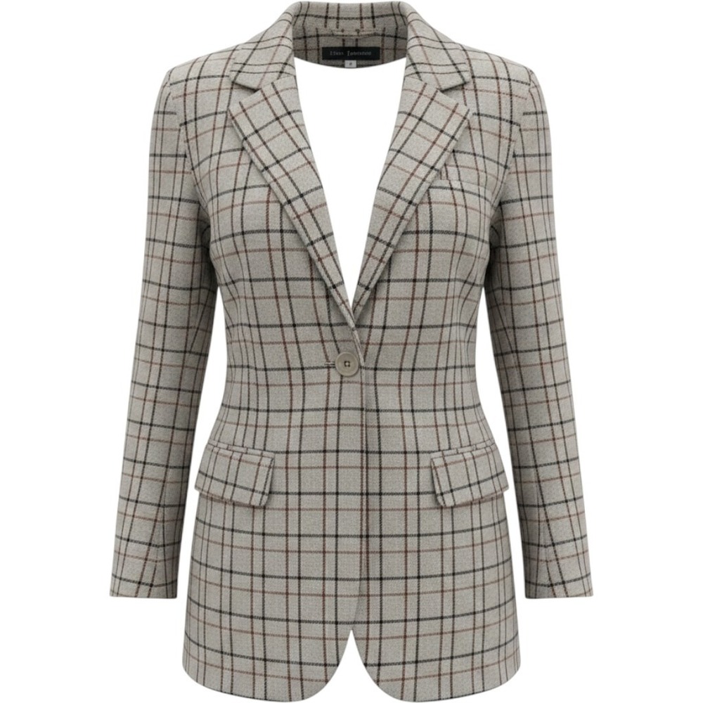 Pixie + Diamond Plaid Herringbone‎ Blazer Jacket Beige Red Grey Size 12